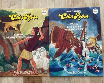 2 Vintage Pop Up Coloring Books Bible Stories Paul and David