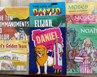 8 Vintage Bible Story Coloring Books 10 Commandments Daniel Noah Moses Elijah