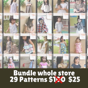 Bundle dress PDF sewing pattern for 4-10 years girl. Easy sewing pattern for beginners.