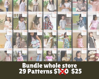 Bundle dress PDF sewing pattern for 4-10 years girl. Easy sewing pattern for beginners.