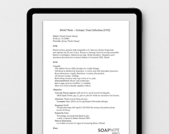 UTI SOAP Note Template for Telehealth - Virtual Visits | Editable Word & Google Doc | Female Patient | SOAPNote Pro Digital Download