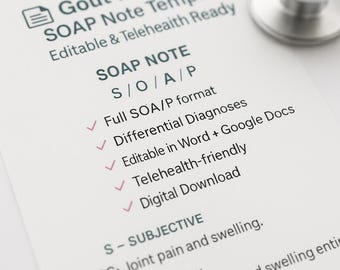 Gout Flare-Up SOAP Note Template – Editable & Telehealth Ready