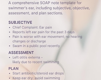 Swimmer’s Ear (Otitis Externa) SOAP Note Template – Editable & Telehealth Ready