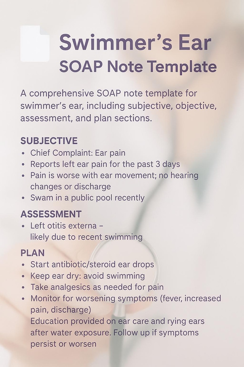 Swimmer’s Ear (otitis Externa) SOAP Note Template – Editable ...