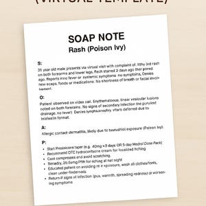SOAP Note – Rash (poison Ivy) | Virtual Care Template | Editable Google ...