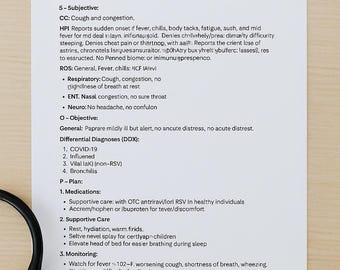 RSV (Respiratory Syncytial Virus) SOAP Note Template – Editable & Telehealth Ready