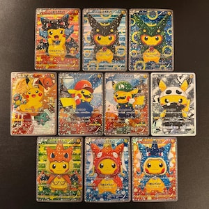 Poncho-Wearing Pikachu 10 Cards Set  Handmade custom textured Proxy - XY 2016 Promos Pikachu special box - With Starfoil Holo