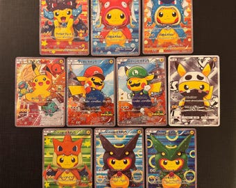 Poncho-Wearing Pikachu 10 Cards Set  Handmade custom textured Proxy - XY 2016 Promos Pikachu special box - With Starfoil Holo