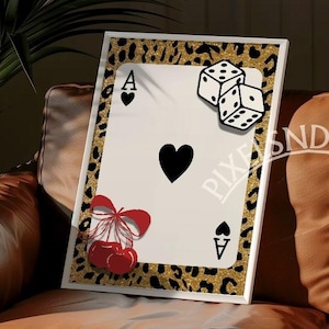 Retro Y2K Ace of Cards – Red & Cheetah Print Statement Poster, Digital Wall Art, Luxury Art, 2000s vibes, Cheetah Aesthetic, Playing Cards