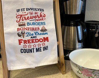 Fireworks and Freedom patriotic machine embroidered kitchen towel