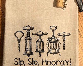 Vintage corkscrews wine-theme kitchen or bar towel