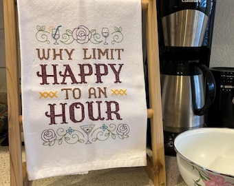 Happy Hour machine embroidered kitchen/bar towel