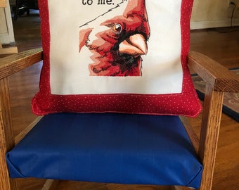 Machine Embroidered “Talk Birdie to Me” Cardinal 16" square pillow cover