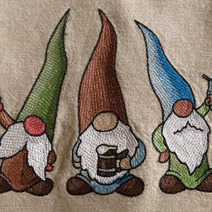 Beer Drinking Gnome Trio machine embroidered kitchen towel image 2