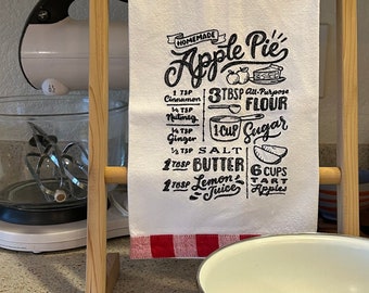 Apple Pie recipe machine-embroidered kitchen towel