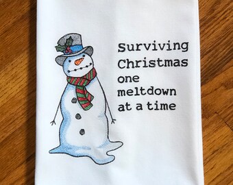 Christmas Meltdown machine embroidered kitchen towel