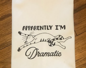 Dramatic Cat machine embroidered kitchen dish towel