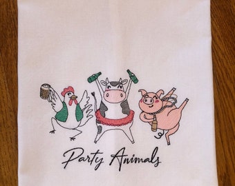 Party Animals Happy Hour machine embroidered kitchen towel