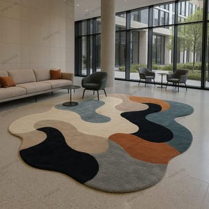 Flow-ScapModern Irregular Hand-Tufted Area Rug Featuring A Bold, Organic and earthy tones Living room rugs, Bedroom Rug 5x8 6x9 8x10 9x12