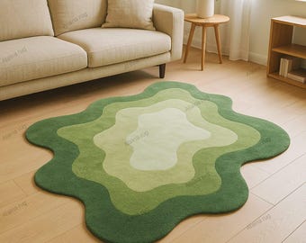 Green Gradient Wool Area Rug: Hand-Tufted Organic Design