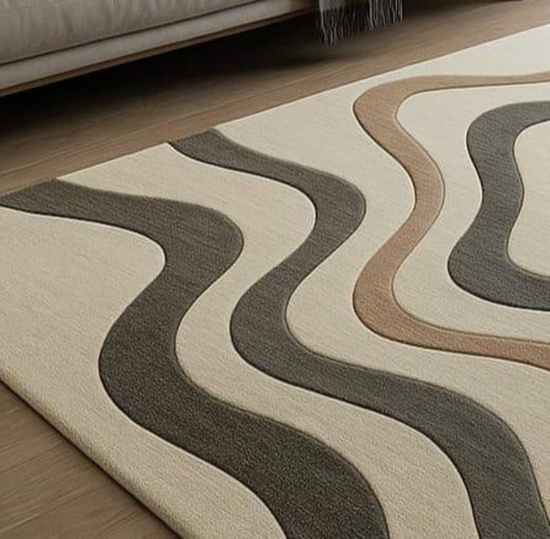 Moevment Rugs Modern Wave Area Rug: Plush High-low Pile, Neutral Beige & Gray - Etsy