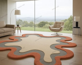 Onregelmatig abstract vloerkleed, modern organisch designtapijt, wol/katoenmix