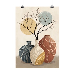 Ceramic Vases Art Print | Mid Century Still Life Poster | Neutral Living Room Wall Art