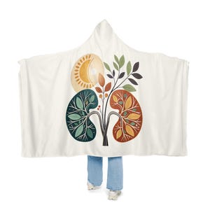 Midcentury Tree Hooded Blanket | Abstract Sun Wearable Throw | Cozy Retro Home Decor Gift