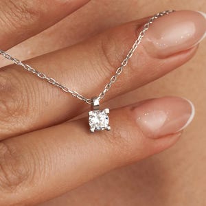 Cushion Diamond Necklace, Dainty Necklace, Gold Necklace, Layering Necklace, Gift for her, Diamond Pendant, CZ Necklace, Anniversary Gift