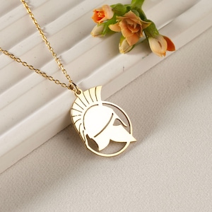Gold Spartan Helmet Necklace: Ancient Greek Warrior Pendant