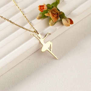 Gold Ballerina Necklace: Elegant Ballet Dancer Pendant, Adjustable Chain