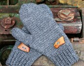 Handmade grey 100% wool mittens, women's size medium mittens, Scandinavian crochet mittens, handmade wool mittens, hand knit mittens