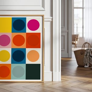 Geometric Dot Wall Art Printable, Color Block Circle Poster, Modern Minimalist Wall Decor