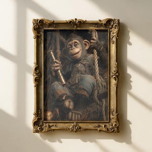 Monkey Lookout | Pirate Animal Wall Art | Nautical Adventure Poster | Fun Kids Room Decor | Gift for Children Who Love Pirates