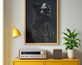 Panterprint David Meowie: popcultuur dieren muurkunst