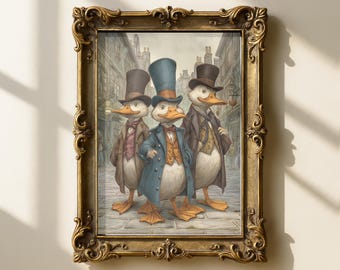 Victoriaanse Dapper Ducks-kunstafdruk: antropomorf dierenportret