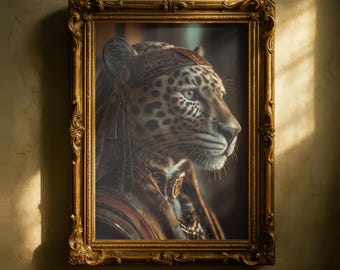 Cleopatra Leopard Art Print: Anthropomorphic Animal Icon Poster