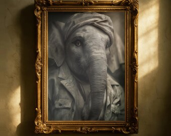Gandhi Elephant Art Print: Anthropomorphic Animal Portrait