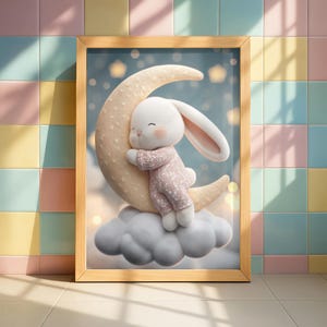 Sleepy Bunny Nursery Print: Dreamy Bedtime Animal Art