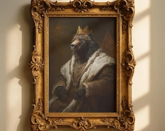 The Bear King Renaissance Animal Portrait Poster | Royal Anthropomorphic Wall Art for Luxurious Decor