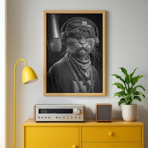 Hip Hop Cat Rapper Portrait: Urban Music Studio Art Print