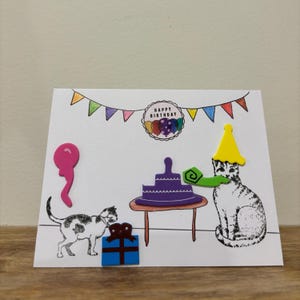 Carte d'anniversaire chat faite main