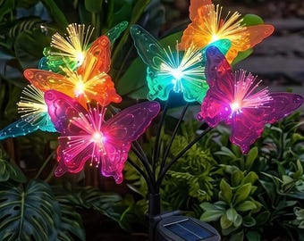 Solar Butterfly Garden Lights | LED Butterfly Stake Lights | Outdoor Fiber Optic LED Pathway Lights |  Garden Waterproof Night Lights