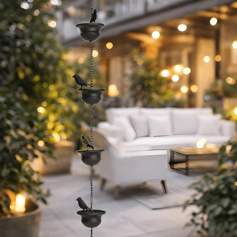 Water Chain Feature Bird Rain Chain Downspout | Metal Decorative Rain Chain | Garden Water ...