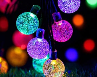 Guirnaldas de luces solares / Guirnaldas de luces LED solares con globos de cristal / Luces de hadas LED con bolas para jardín / Luces LED de exterior con bolas de cristal / Luz de jardín
