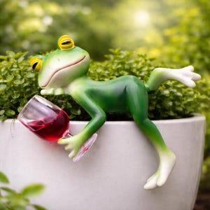 Frosch Garten Deko hängend | Resin Frosch-Weinglas Statue | Lustige Frosch Figur Outdoor Indoor | Frosch Statue | Frosch-Liebhaber-Geschenk | Garten Dekor
