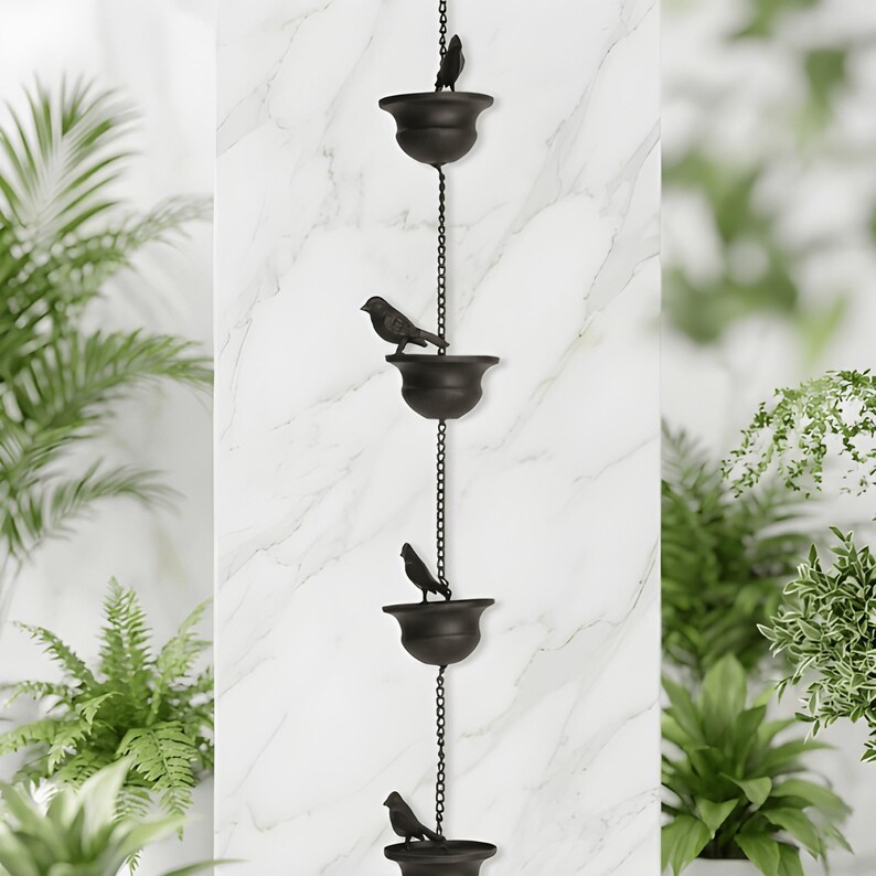 Water Chain Feature Bird Rain Chain Downspout | Metal Decorative Rain Chain | Garden Water ...