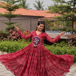 Navratri Anarkali Gown: Gamathi Mirror Work Bollywood Lehenga