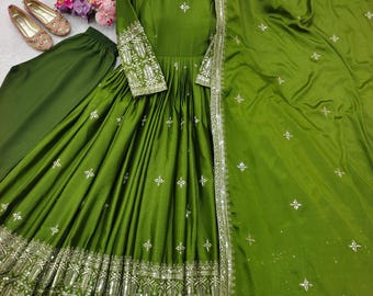 parrot green anarkali dress Parrot green solid anarkali – kasumi.in