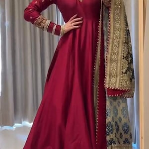 white christmas dresses Designer Wear Maroon Organza Dress Formal Collection – Emarlad Wear main image 1